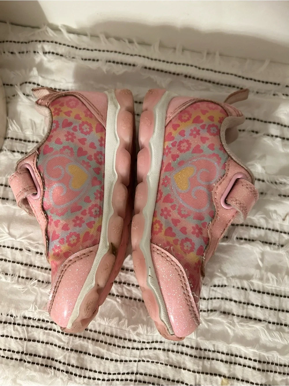 Disney Princess Light Up Sneakers Pink Leopard Girls Size 8 Velcro